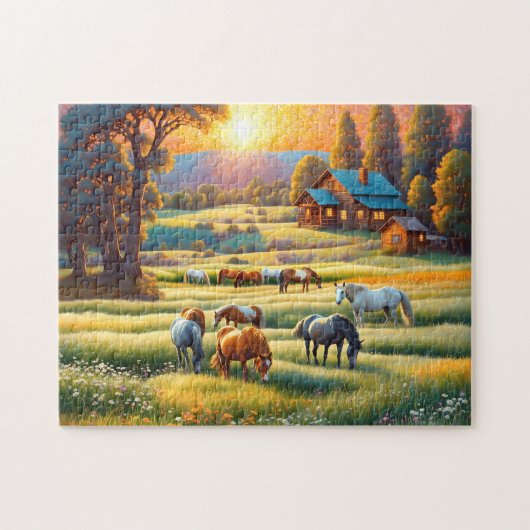 Pferd auf Bauernhof Wildblumenwiese Puzzle (Horizontal)