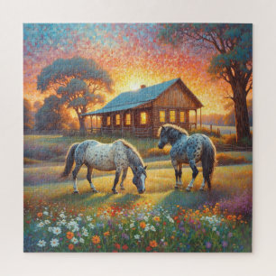 Pferd auf Bauernhof Wildblumenwiese Puzzle