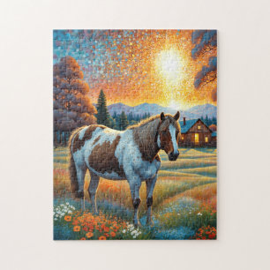 Pferd auf Bauernhof Wildblumenwiese Puzzle