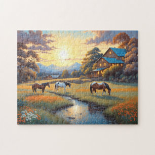 Pferd auf Bauernhof Wildblumenwiese Puzzle