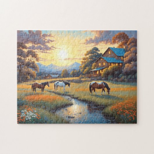 Pferd auf Bauernhof Wildblumenwiese Puzzle (Horizontal)