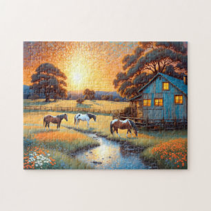 Pferd auf Bauernhof Wildblumenwiese Puzzle