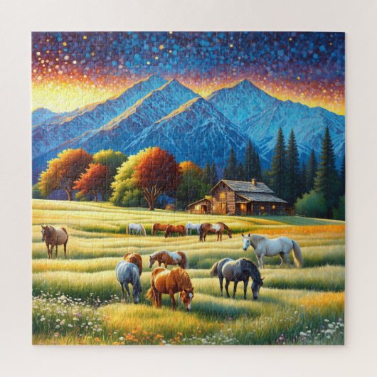 Pferd auf Bauernhof Wildblumenwiese Puzzle (Vertikal)