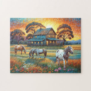 Pferd auf Bauernhof Wildblumenwiese Puzzle