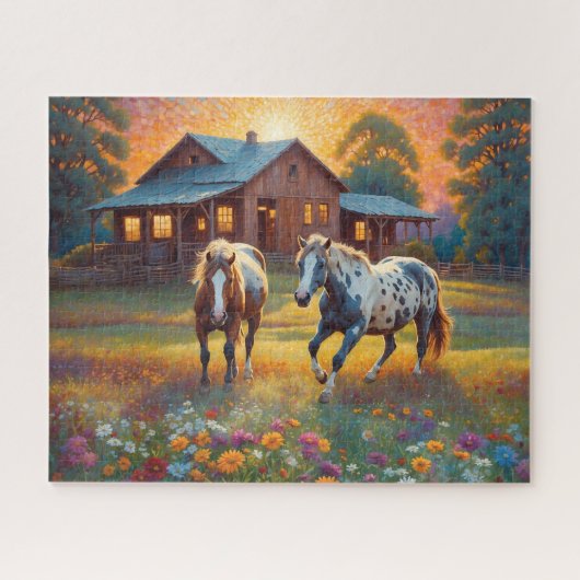 Pferd auf Bauernhof Wildblumenwiese Puzzle (Horizontal)