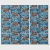 Pferd auf Blau mit Glitzer-Druck-Blumen Geschenkpapier (Flach)