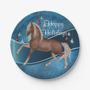Pferd auf Blau mit Ornamente Feiertagsplatten Pappteller