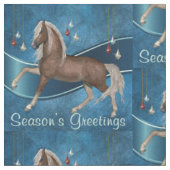 Pferd auf Blau mit Ornaments Jahresgrüße Stoff (Nahaufnahme)