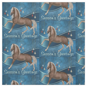 Pferd auf Blau mit Ornaments Jahresgrüße Stoff