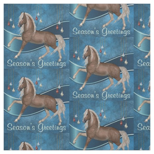 Pferd auf Blau mit Ornaments Jahresgrüße Stoff (Muster)
