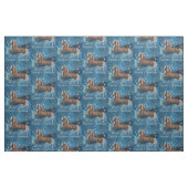 Pferd auf Blau mit Ornaments Jahresgrüße Stoff (Fat Quarter (45,7 x 55,9 cm))