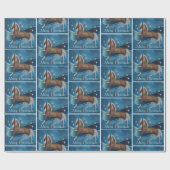 Pferd auf Blau mit Schein verziert fröhliches Geschenkpapier (Flach)