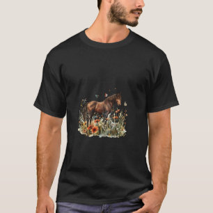 Pferd auf Blumenwiese mit Schmetterlingen T-Shirt