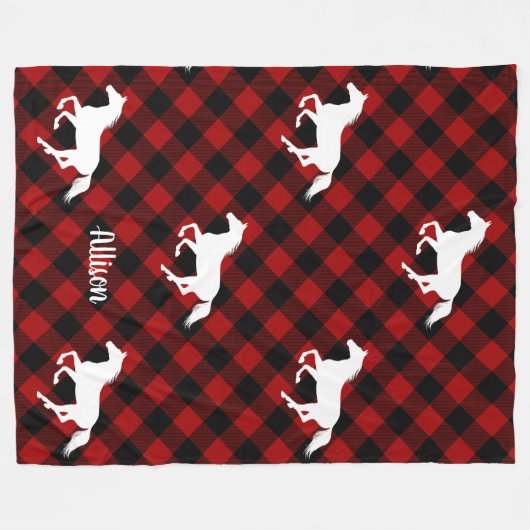 Pferd auf Buffalo Kariert Custom Fleecedecke (Vorderseite (Horizontal))