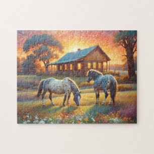 Pferd auf dem Bauernhof Wildblumenwiese Puzzle