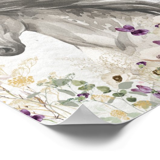 Pferd auf dem Feld der Blume Poster (Ecke)