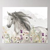 Pferd auf dem Feld der Blume Poster (Vorne)