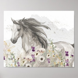 Pferd auf dem Feld der Blume Poster