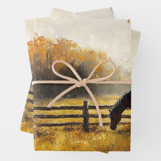 Pferd auf dem Feld Goldene Stunde Entdeckungsreise Geschenkpapier Set (Beispiel)