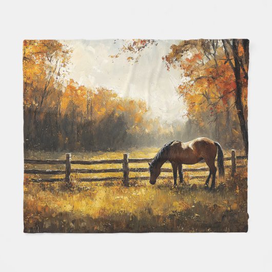 Pferd auf dem Feld Goldene Stunde Malerei Fleecedecke (Vorderseite (Horizontal))