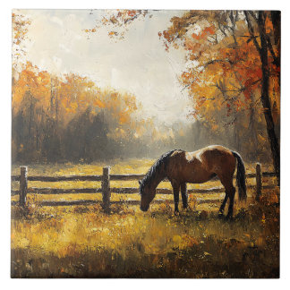 Pferd auf dem Feld Goldene Stunde Malerei Fliese