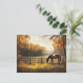 Pferd auf dem Feld Goldene Stunde Malerei Postkarte (Stehend Vorderseite)