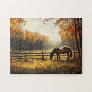 Pferd auf dem Feld Goldene Stunde Malerei Puzzle