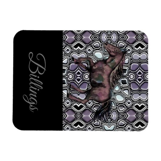 Pferd auf dem Lila Hue/Name-Design Magnet (Horizontal)