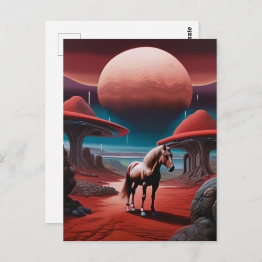 Pferd auf dem Planeten im Weltraum Postkarte (Vorne/Hinten)