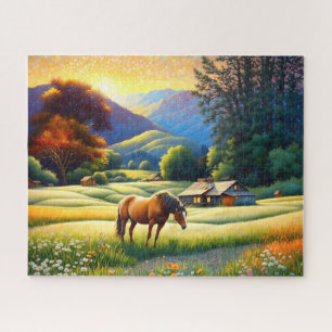 Pferd auf der Farm Wildblumenwiese Puzzle