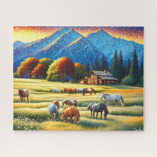 Pferd auf der Farm Wildblumenwiese Puzzle (Horizontal)