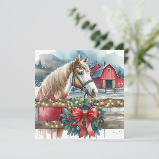 Pferd auf einem Bauernhof Weihnachten Karte (Stehend Vorderseite)