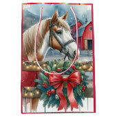 Pferd auf einem Bauernhof Weihnachten Mittlere Geschenktüte (Vorderseite)