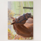 Pferd auf einem Herbstfeld mit fallenden Blätter Puzzle (Vertikal)