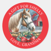 Pferd auf einem Personalisierten Weihnachtsweihnac Runder Aufkleber (Vorderseite)