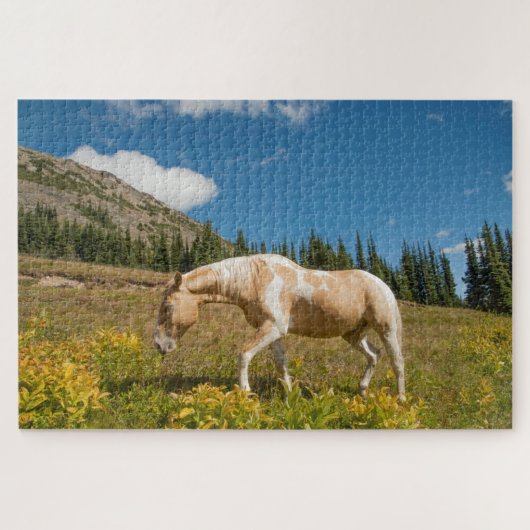 Pferd auf Gräsern im Sommer auf der Alp Wiese Puzzle (Horizontal)