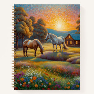 Pferd auf landwirtschaftlicher Blumenwiese Notizblock
