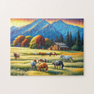 Pferd auf landwirtschaftlicher Blumenwiese Puzzle