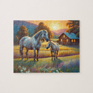Pferd auf landwirtschaftlicher Blumenwiese Puzzle