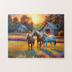 Pferd auf landwirtschaftlicher Blumenwiese Puzzle