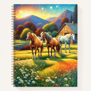 Pferd auf landwirtschaftlicher Wildblumenwiese Notizblock