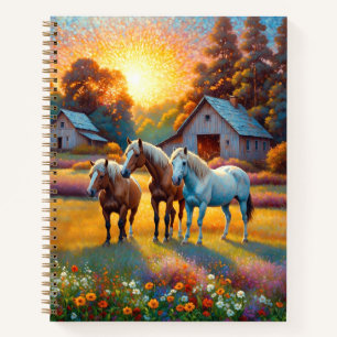 Pferd auf landwirtschaftlicher Wildblumenwiese Notizblock