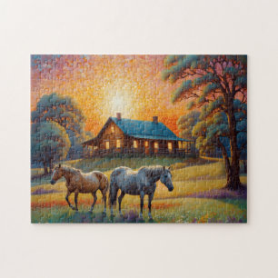 Pferd auf landwirtschaftlicher Wildblumenwiese Puzzle