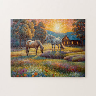 Pferd auf landwirtschaftlicher Wildblumenwiese Puzzle