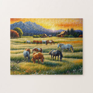 Pferd auf landwirtschaftlicher Wildblumenwiese Puzzle
