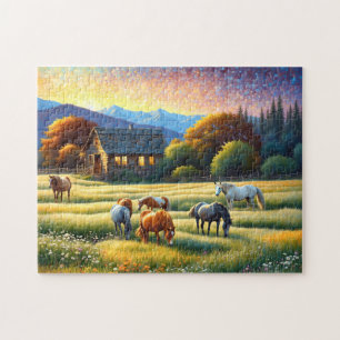 Pferd auf landwirtschaftlicher Wildblumenwiese Puzzle