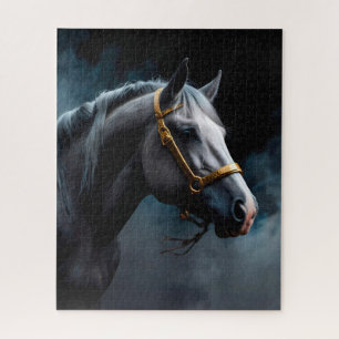 Pferd auf schwarzem Untergrund mit blauen Farbtöne Puzzle