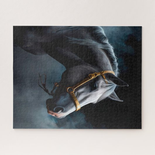 Pferd auf schwarzem Untergrund mit blauen Farbtöne Puzzle (Horizontal)