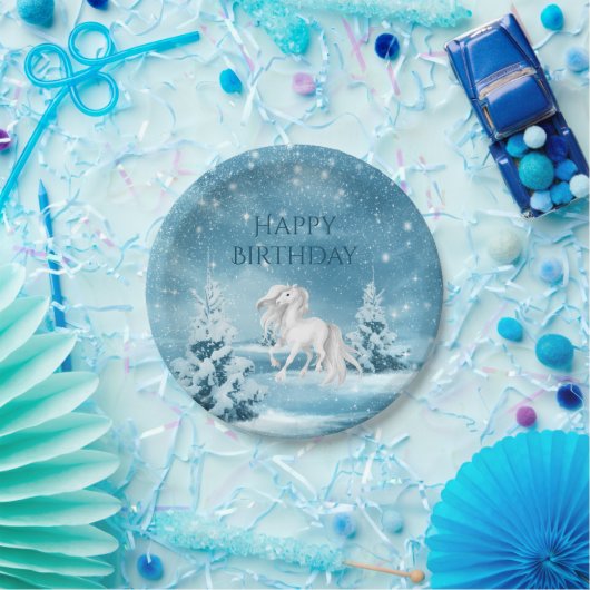 Pferd auf Snowy Night Winter Happy Birthday Pappteller (Party)