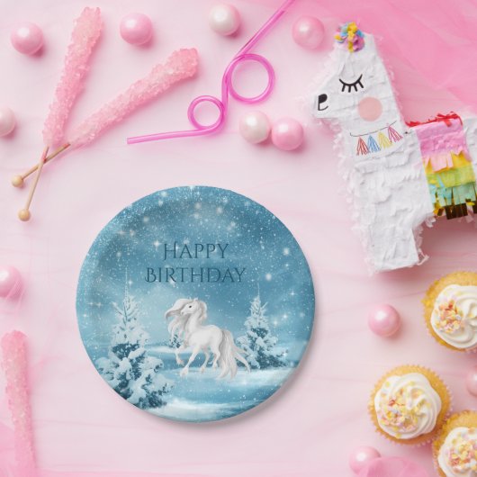 Pferd auf Snowy Night Winter Happy Birthday Pappteller (Party)